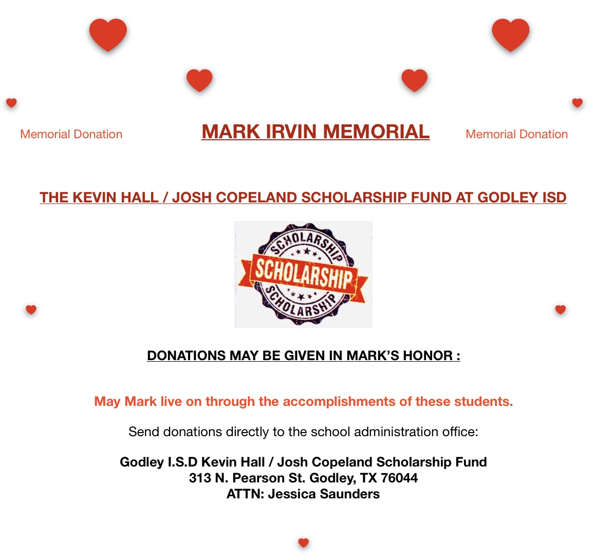 Mark Irvin Scholarship information